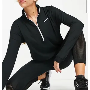 Nike Running Dri-FIT Half Zip Pullover Black Ribbed Womens XL Workout Top thumbnail 1