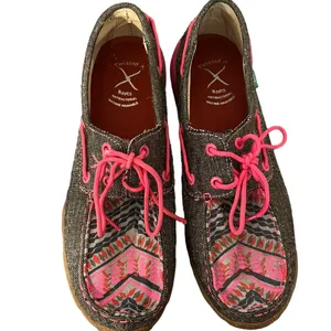 Twisted X Neon Pink Aztec Print Women’s 8.5M Boat Driving Mocs Loafers Shoes thumbnail 5