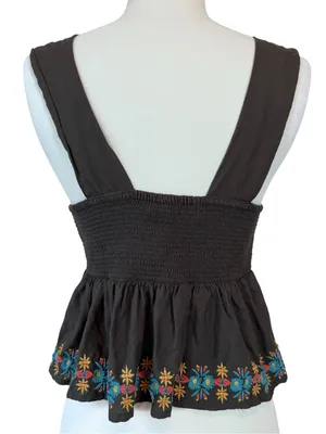 NATURAL LIFE Boho Crop Tank Top with Multicolor Floral Embroidery thumbnail 9