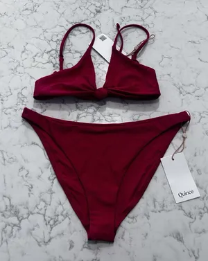 NWT Quince Cherry Red Knot Bikini Top & Italian Low Rise Bottom Set Size Small thumbnail 1
