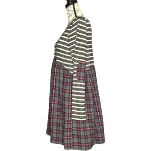 Andrée by Unit (M) Striped Plaid Pocket Elbow Patch Pocketed Swing Dress thumbnail 3