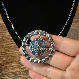 Statement Pavé Planet Pendant Necklace Blue thumbnail 3