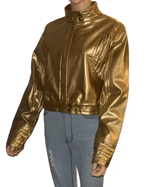 Dots Metallic Gold Faux Leather Jacket Size M thumbnail 2