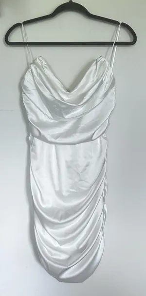 NWT Akira White‎ Strapless Ruched Satin Mini Dress Size XL thumbnail 1