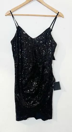 Lulus black sparkly sequin crossover slit mini tank top dress new thumbnail 1