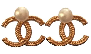 Gold and Pearl Interlocking Earrings thumbnail 1