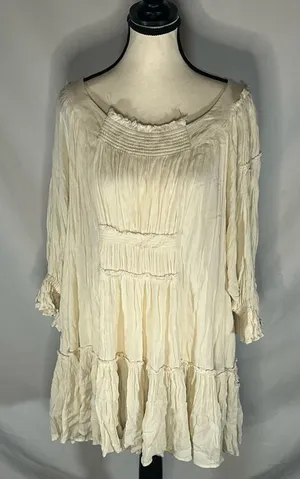 Free People Ivory Voile & Lace Tunic Mini Dress Cream Boho Smocked Medium thumbnail 1