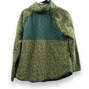 J. Crew Green Leopard Print Quilted Button-Neck Sherpa Long Sleeve Sweater Sz M‎ thumbnail 2