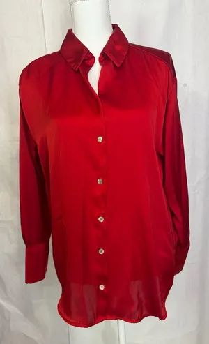 Zara Red Satin Button-Down Blouse thumbnail 1