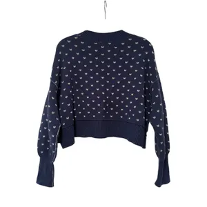 Free People Navy Blue Cropped Sweater with White Dots XS thumbnail 7
