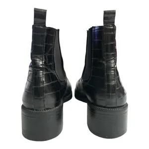 ZARA Block Heel Leather Croc Embossed Ankle Chelsea Boots, Black US 7.5 EU 38 thumbnail 5