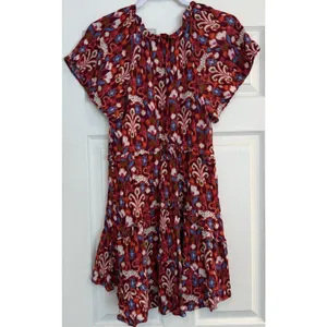 Anthropologie Robin Mini Dress XS‎ Red Pink Babydoll Floral Ruffled Tiered Fairy thumbnail 4