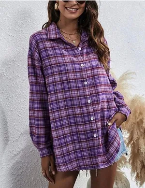 NWT Purple Oversized Flannel Size L thumbnail 2