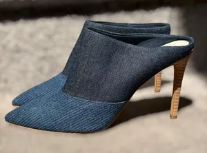 Dolce Vita Cinda Denim Pointed Toe Mule Heels‎ Slip On Stiletto Minimalist Chic thumbnail 1