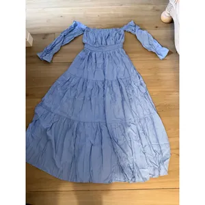 NEW Blue Off Shoulder Split Flowy Wedding Guest Maxi Dress M 8/10 thumbnail 3
