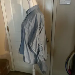 Free People Light Blue Ruched Sleeve Button Down Blouse thumbnail 7