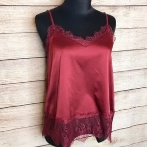 Miss Me Satin Lace Trim Tank Top Small Dark Romantic Dainty Ethereal Vamp Red thumbnail 4