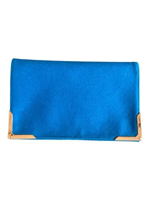 Shiraleah Chicago Blue Wool Blend Envelope Clutch Purse Gold Corner Accents Glam thumbnail 2