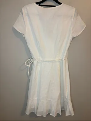 NWT Abercrombie & Fitch White Linen Blend Wrap Mini Dress Small thumbnail 2