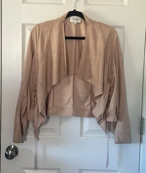 Miss Me Jacket Women Small Beige Crop Faux Suede Criss Cross Lace Up Fairygoth thumbnail 1
