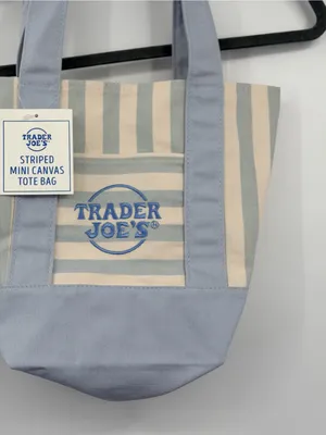 Trader Joe’s‎ Striped Mini Canvas Tote Bag Pastel Blue Cream NWT 2026 thumbnail 4