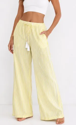 True Destinations Resort Wear Lemon Meringue Yellow Stripe Wide Leg Pants XS NWT thumbnail 1