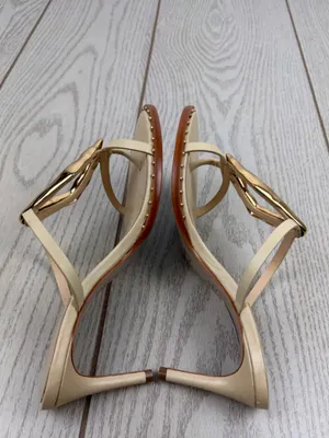 Schutz Women's Amarilis Stiletto Heel Leather Sandals 7B Natural & Gold $178 thumbnail 4