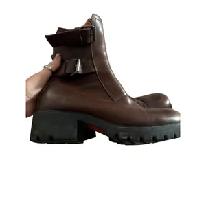 Double H Brown Leather Moto Boots Chunky Lug Sole Buckle Side Zip Womens 10 3016 thumbnail 4