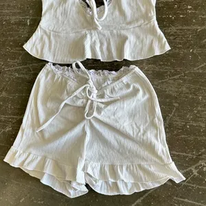 White Lace Trim Ruffle Lacing Lounge Set thumbnail 4