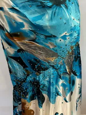 Night Moves Blue White Floral Strapless Gown Y2K US 6 thumbnail 9