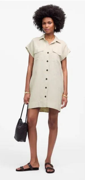 NWT Madewell Utility Short-Sleeve Mini Shirtdress in 100% Linen - Size: Large thumbnail 1