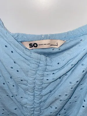 SO Cinch Front Puff Sleeve Eyelet Crop Top – blue Size XL thumbnail 2