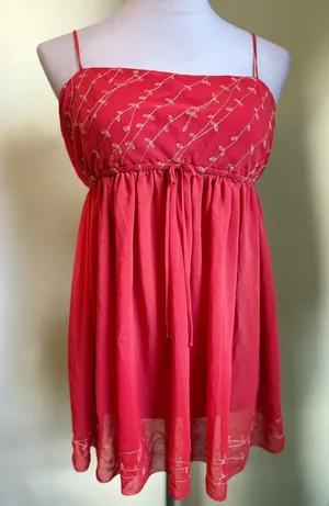 Victoria's‎ Secret Red orange Babydoll Dress Embroidery m y2k boho whimsi fairy thumbnail 1