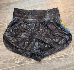 Aviator Nation Women’s Black high waisted Nylon board Shorts 5 stripe EUC thumbnail 1