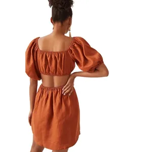 Anthropologie Faithfull‎ Almero Linen Square-Neck Puff-Sleeve Mini Dress NWT thumbnail 5
