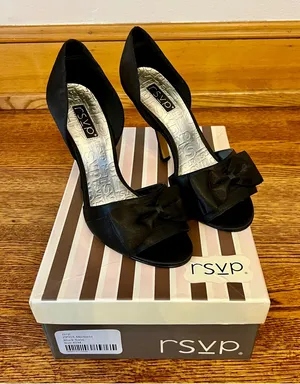 rsvp Women’s Black Satin High Heel Stiletto Pump Heels with Bow size 8 Michaela thumbnail 1