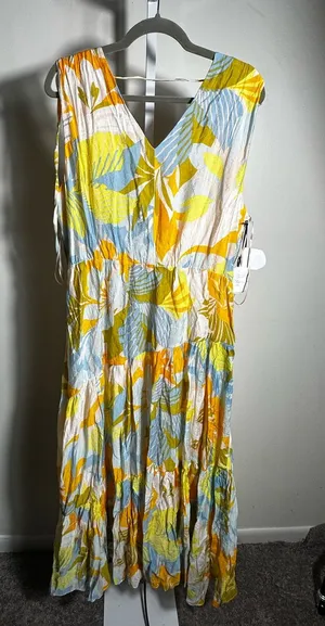 H28. 1.STATE Yellow, Light Blue & White V-Neck Maxi Dress thumbnail 1