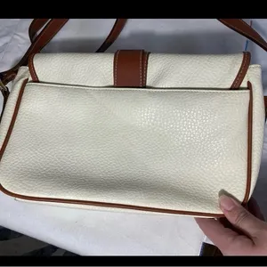 Vintage Style Ivory & Brown Faux Leather Crossbody Shoulder Bag Preowned thumbnail 3