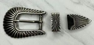 Western Style Silver Tone Belt Buckle Keeper Tip Set ✨ thumbnail 1