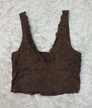 Aerie Brown Lace Crop Tank Top - Women thumbnail 1