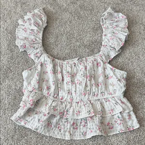 Altar'd State Pink Floral Ruffle Blouse thumbnail 1