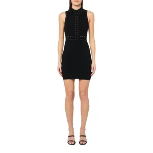 Guess Womens Sleeveless Studded Veronika Bodycon Knit Sweater Dress Jet Black L thumbnail 8