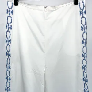 New Foxiedox Embroidered Cropped Pants Spellgirl Culottes White Blue Size Medium thumbnail 7