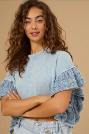 Altar’d State Christine Crop Crochet Batwing Sleeve Sweatshirt NWT XXL thumbnail 1