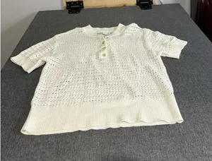 Sonoma Goods For Life White Open-Knit Collared Short Sleeve Pullover Sweater M thumbnail 1