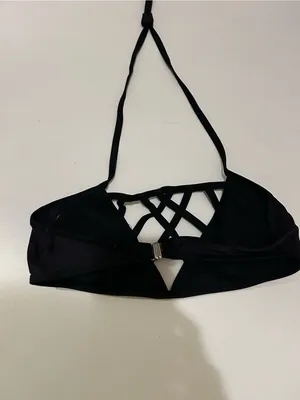 Strappy Black Halter Bikini Top Size L thumbnail 2