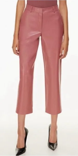 Aritzia Babaton‎ Command Pants Size 2 Faux Leather Red Willow Pink Corpcore Geek Chic thumbnail 1
