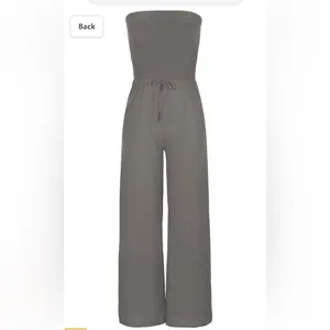 Brown Strapless Smocked Wide Leg Jumpsuit Size Small Taupe Casual Summer Romper thumbnail 2
