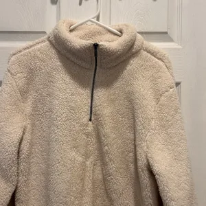 Natural Reflections Cream Sherpa Fleece Quarter Zip Pullover Womens Large thumbnail 3