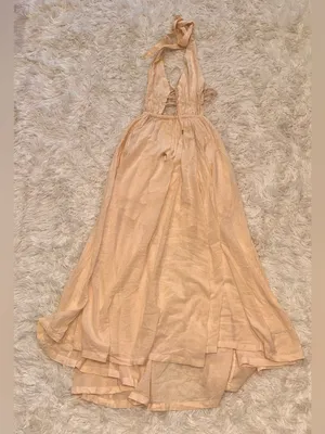 NEW FREE-EST BY FREE PEOPLE ANGEL Plunge Halter Neck ivory MAXI DRESS sz XS thumbnail 4